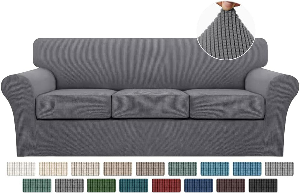 4-Piece Gray Sofa Slipcover for 3 Cushions