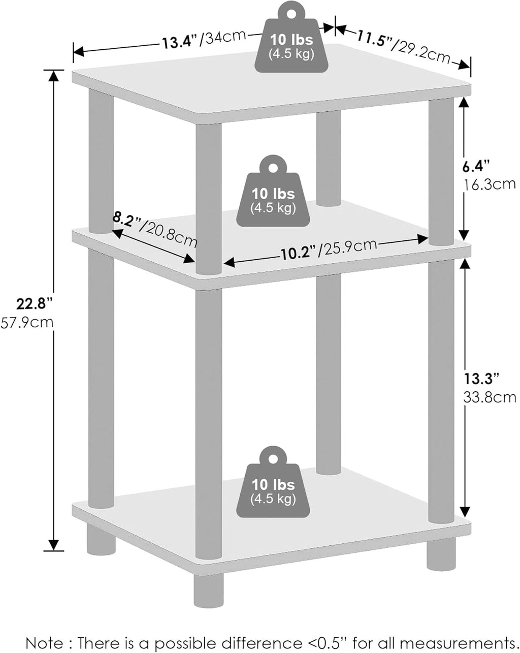 Turn-N-Tube 3-Tier Nightstand – White