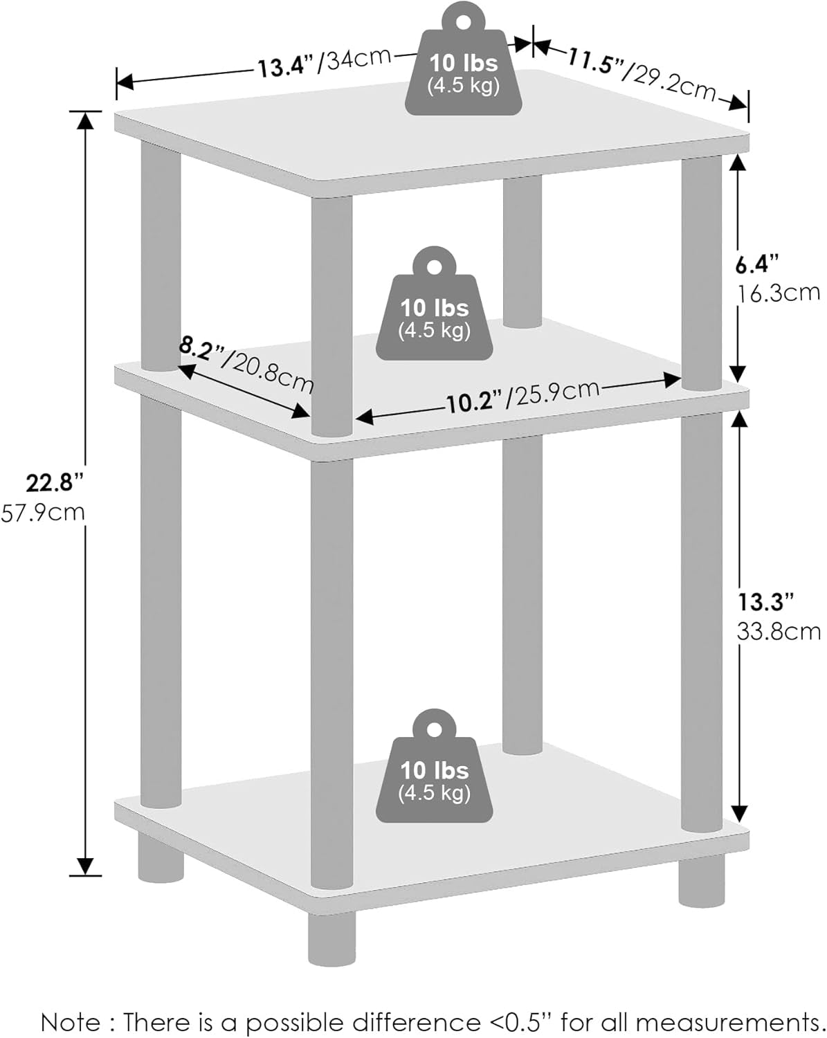 Turn-N-Tube 3-Tier Nightstand – White