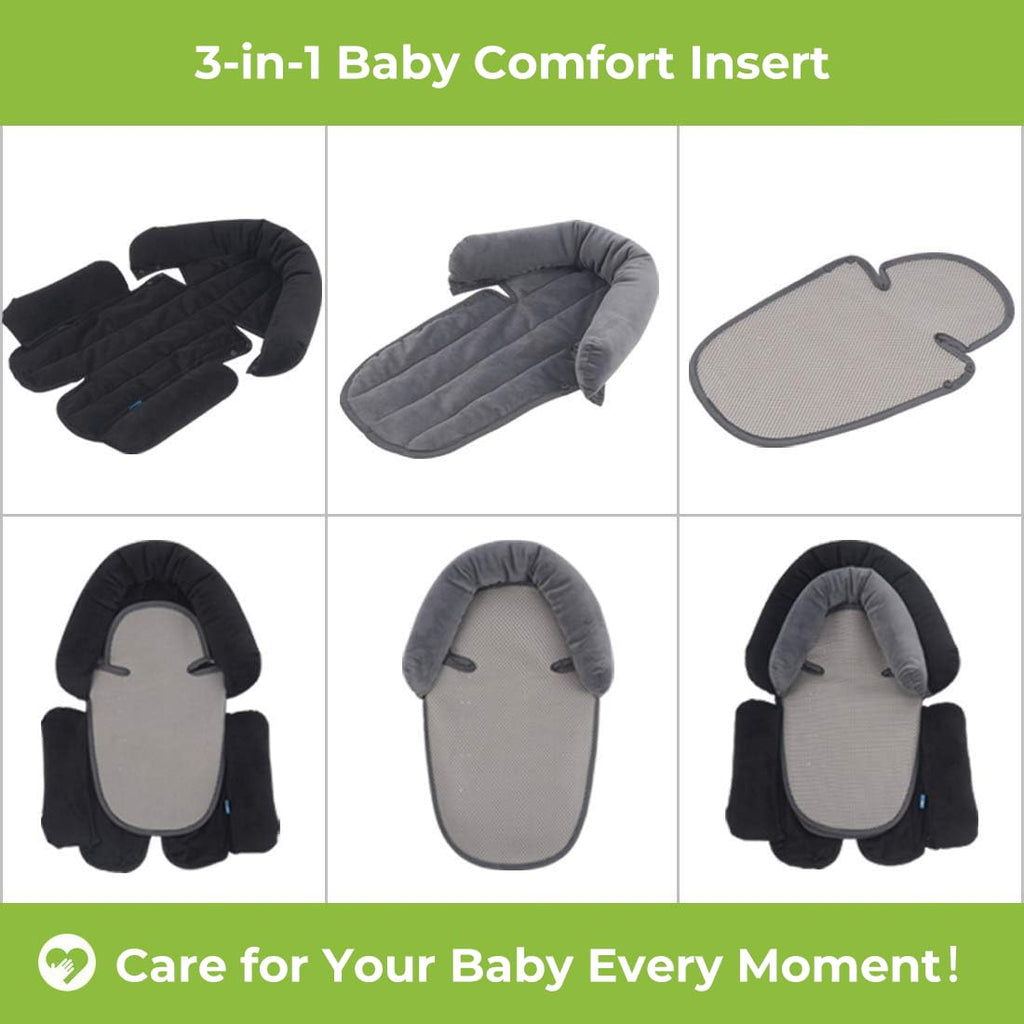 Upgraded 3-In-1 Babybody Support for Newborn Infant Toddler - Extra Soft Car Seat Insert Cushion Pad, Perfect for Carseats, Strollers, Swings, Black