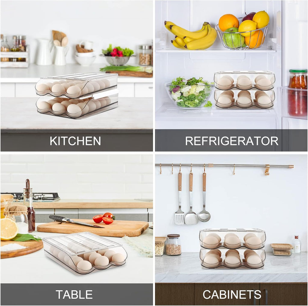 2-Layer Automatic Rolling Egg Holder for Fridge