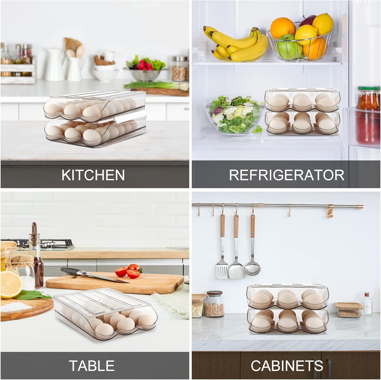 2-Layer Automatic Rolling Egg Holder for Fridge