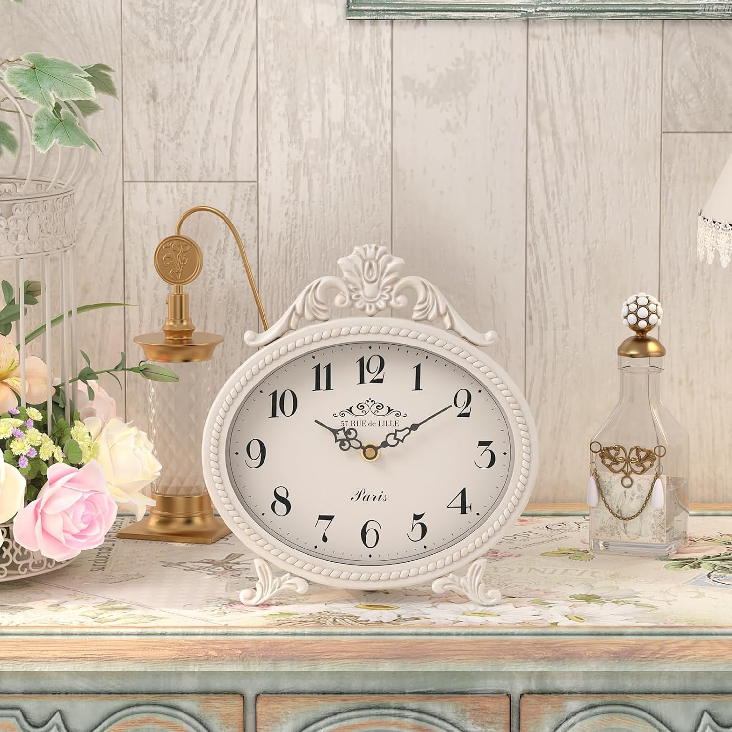Vintage French-Style Table Clock – Antique White