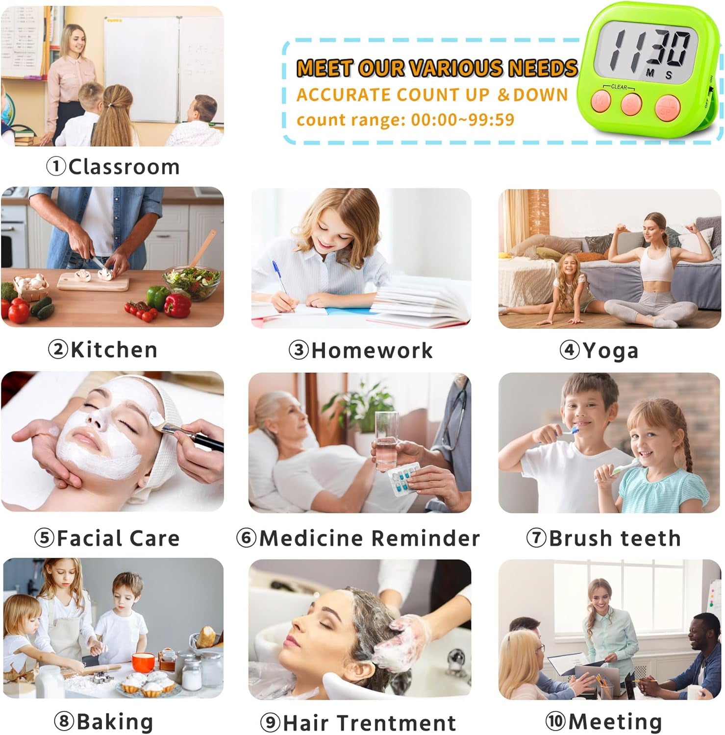 Magnetic Digital Timer for Kids & Classroom, 2 Pack