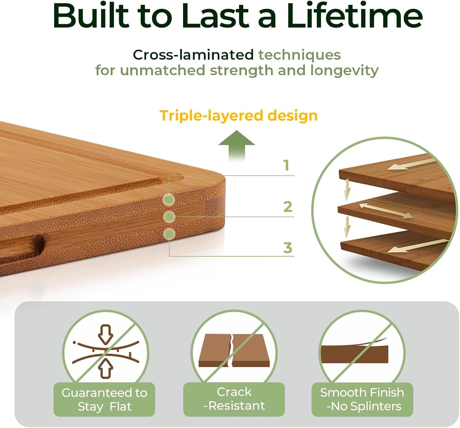 Bamboo Cutting Board with Juice Groove & Handles