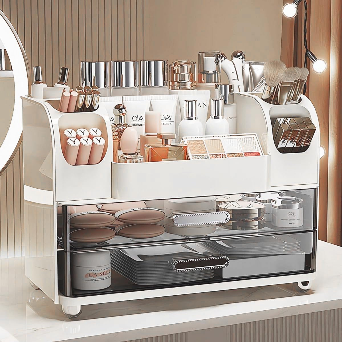 Makeup Organizer with Drawers – White