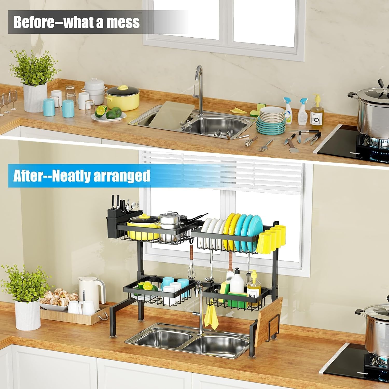 2-Tier Over-Sink Dish Drying Rack – Adjustable
