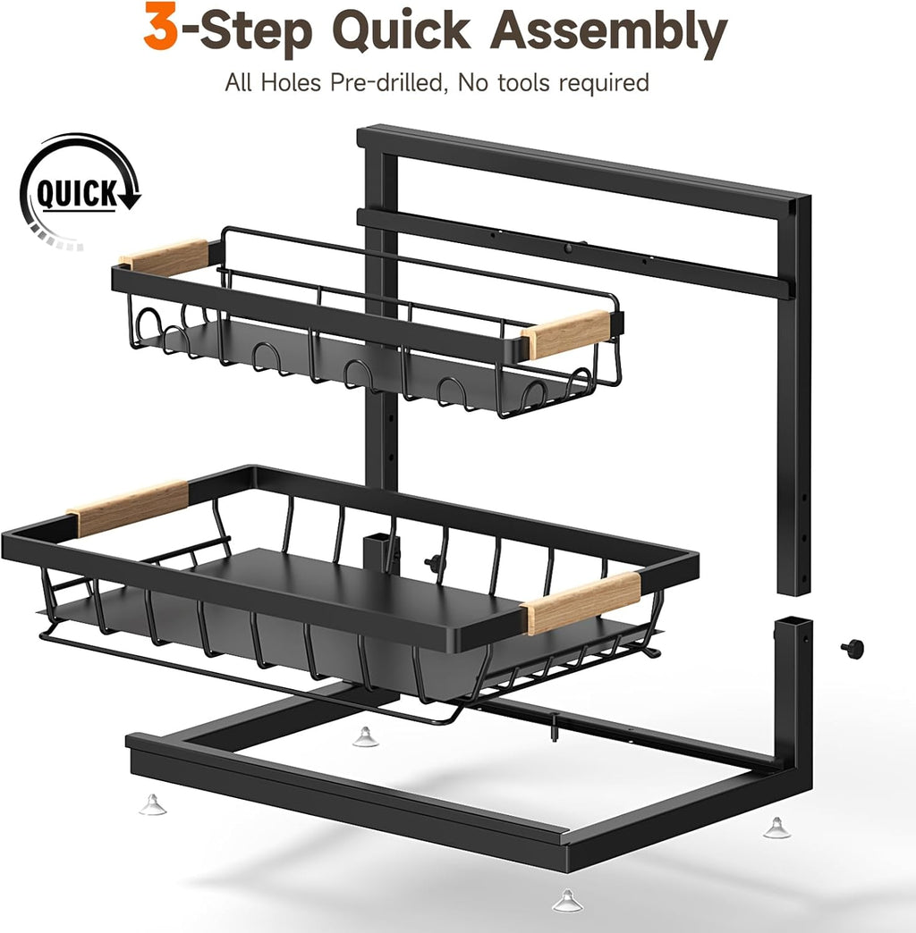 2-Pack Adjustable Under Sink Organizer – Black