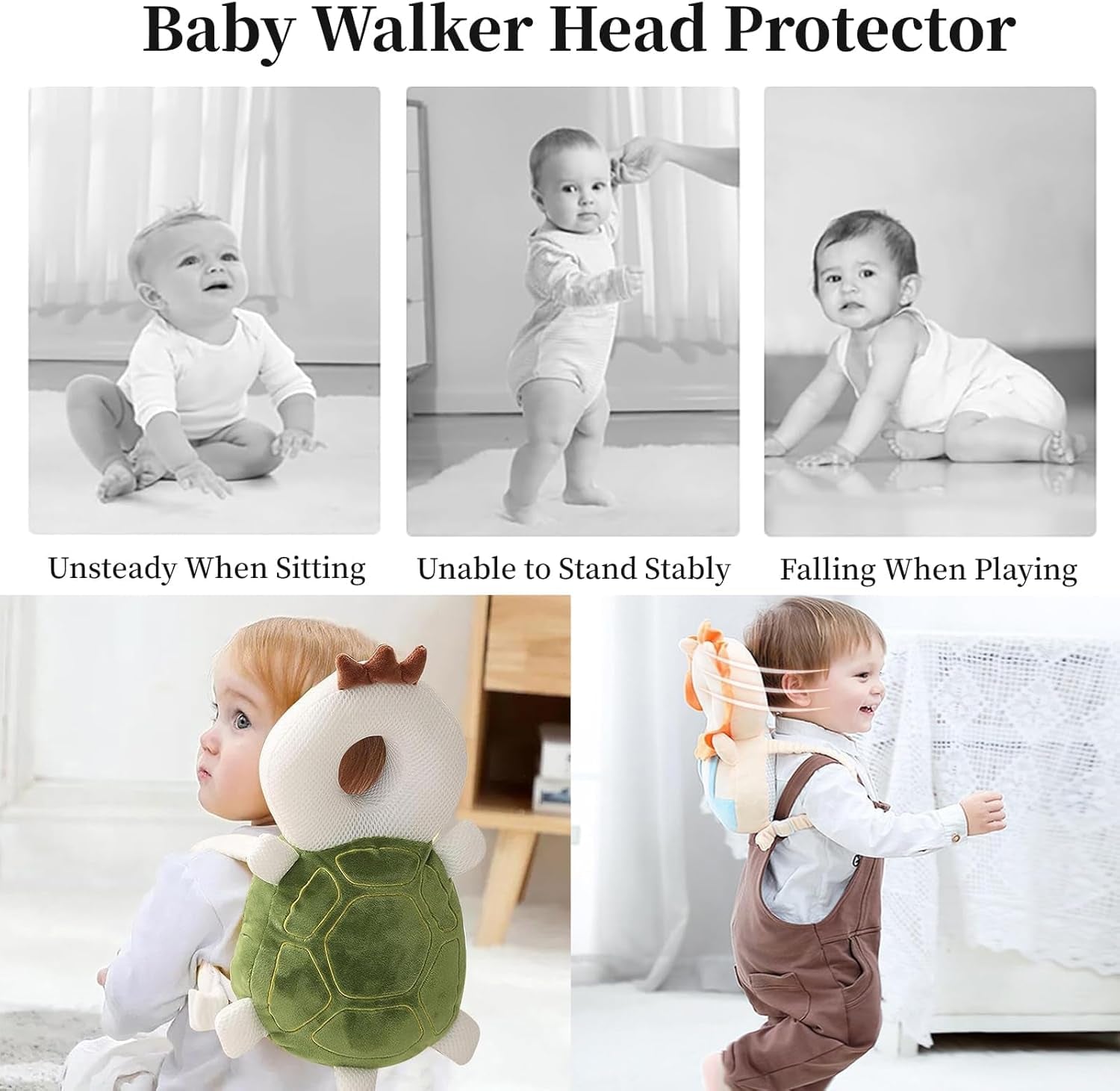 Baby Walker Head Protector Backpack Wear,Toddler Adjustable Baby Head Protection Backpack for Safety Baby Learning Walking Crawling (Duck)