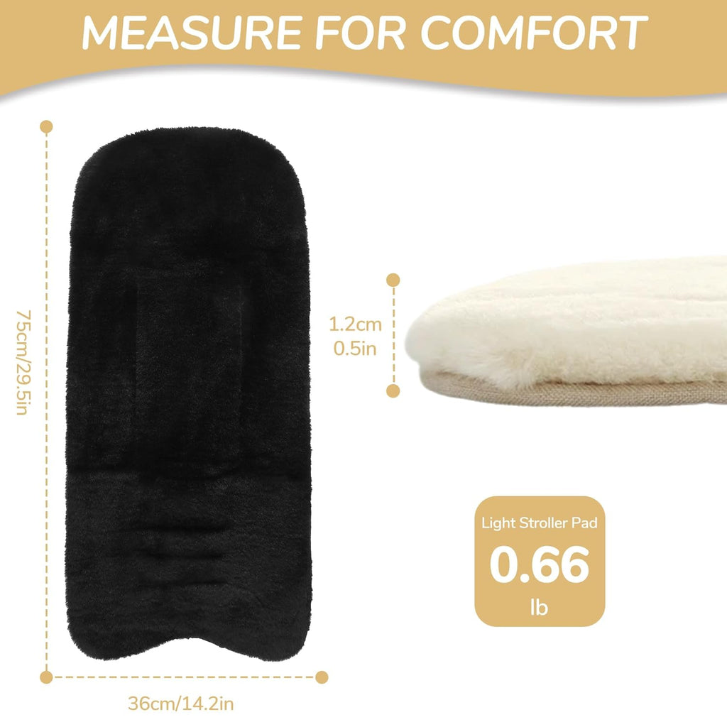 Stroller Seat Liner Faux Fur Car Seat Cushion - Universal 5-Point Harness Pad with Safety Slots Fit 29.5" X 14.2" Winter Warm Plush Pad for Strollers