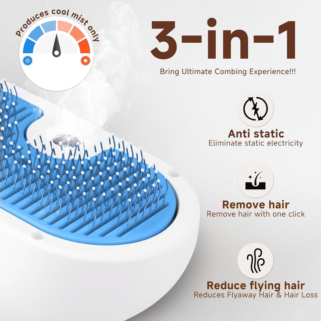 3-in-1 Pet Steam Grooming Brush – Blue