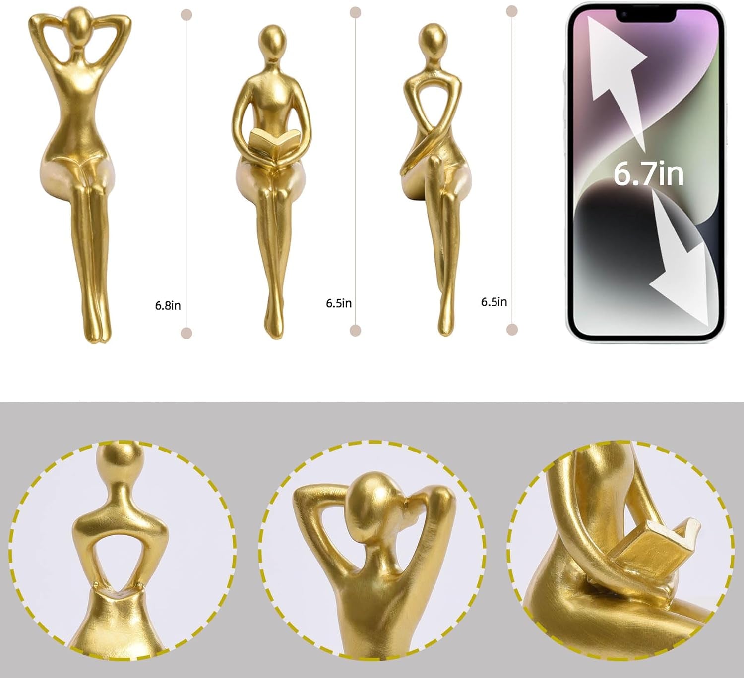 3-Piece Gold Thinker Statue Set – Modern Decor