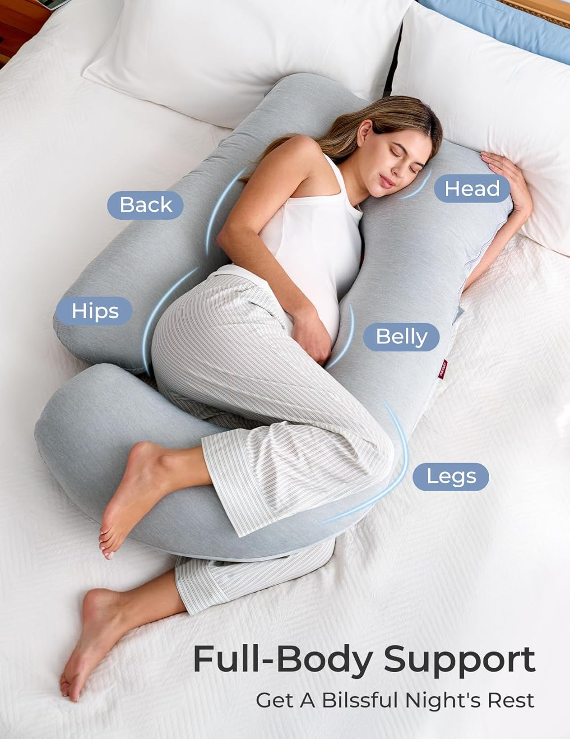 Pregnancy Pillows with Cooling Cover, U-Shaped Full Body Maternity Pillow for Side Sleepers 57 Inch - Support for Back, Hip, Belly, Legs for Pregnant Women