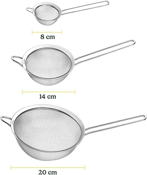 3-Piece Silver Mesh Strainer Set