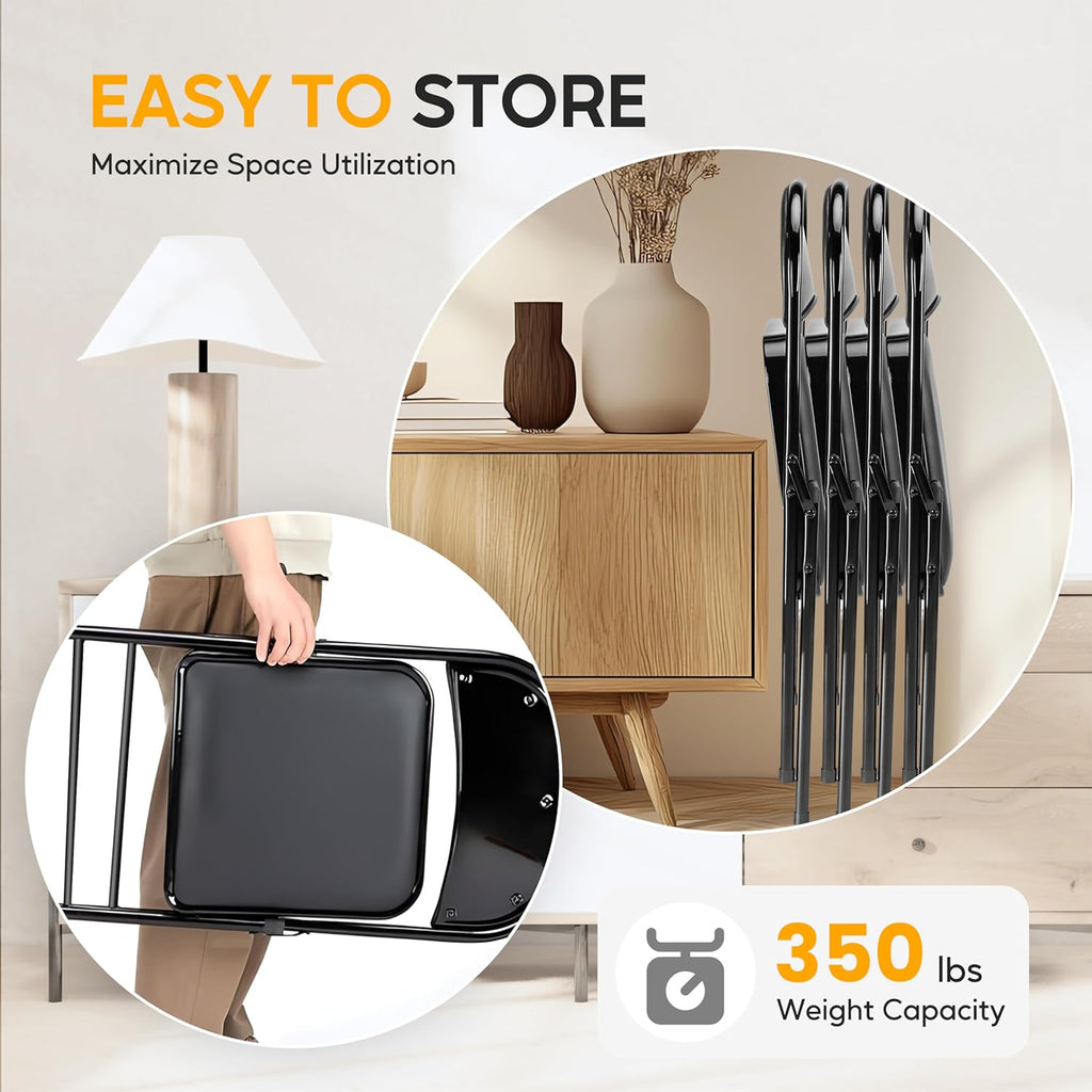 2-Pack Foldable Dining Chairs – Black