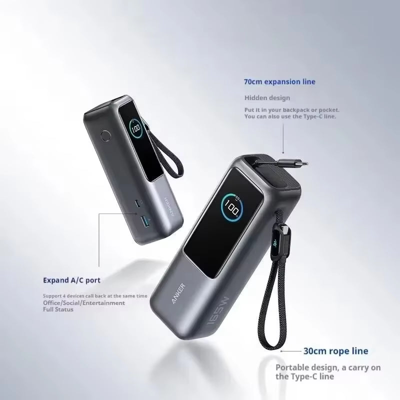 Anker Zolo 25,000mAh Power Bank with 165W Max Fast Charge and Retractable Cables for Mobile Devices and Laptops