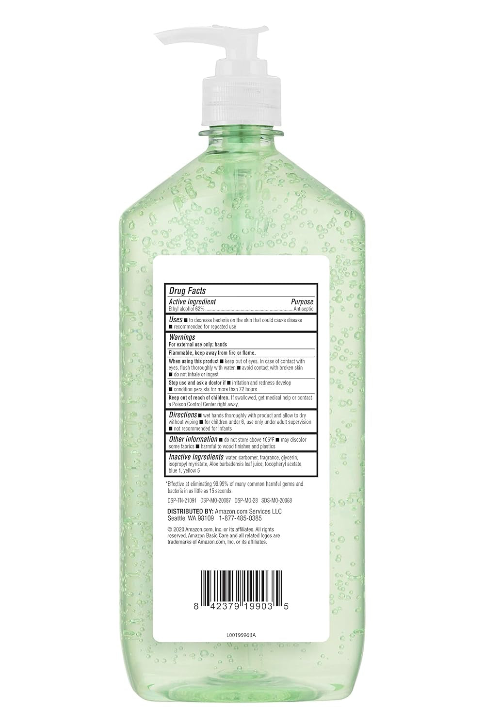 Aloe Vera Hand Sanitizer 62%, 34 Fl Oz, 4 Pack