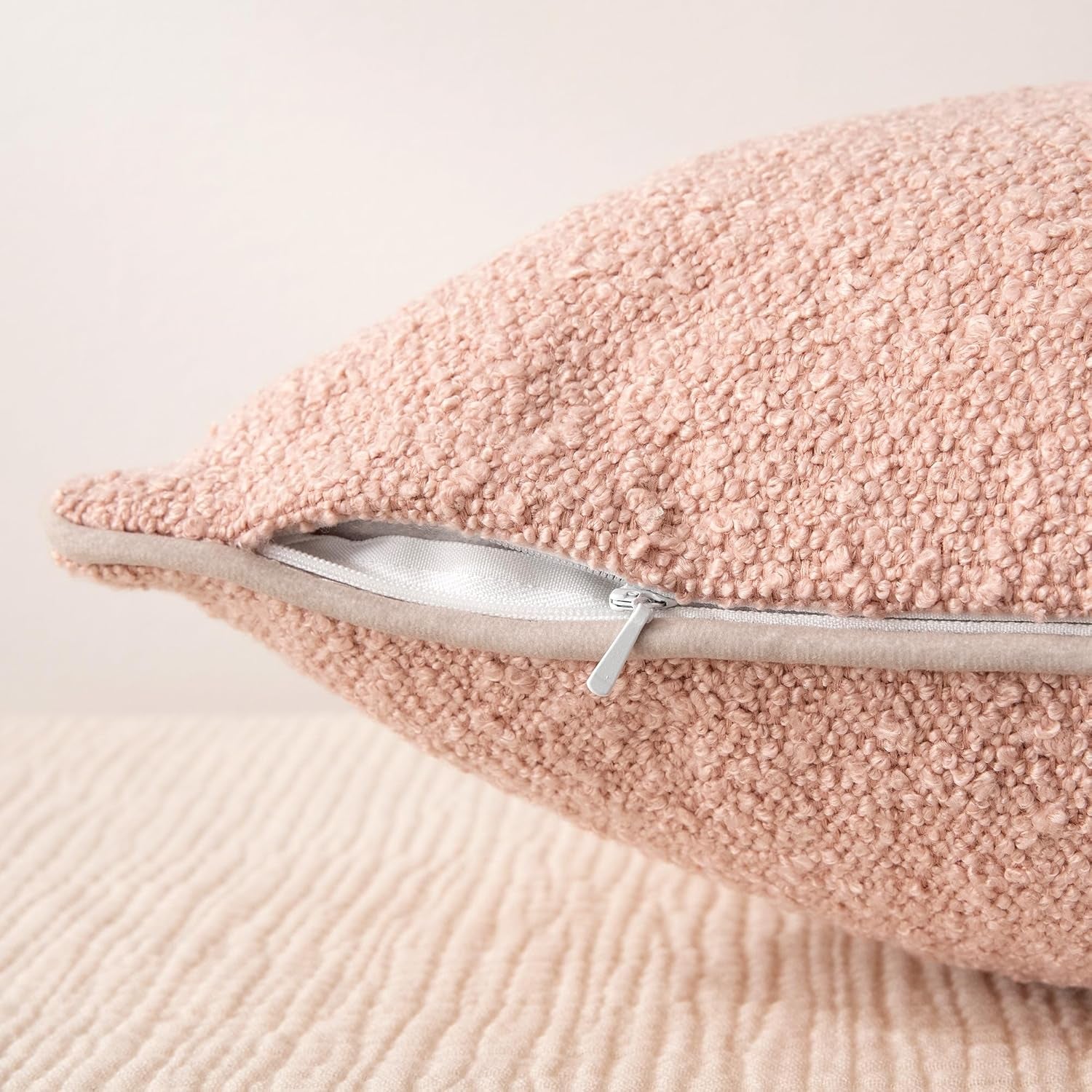 2-Pack Pink Boucle Throw Pillow Covers 22×22