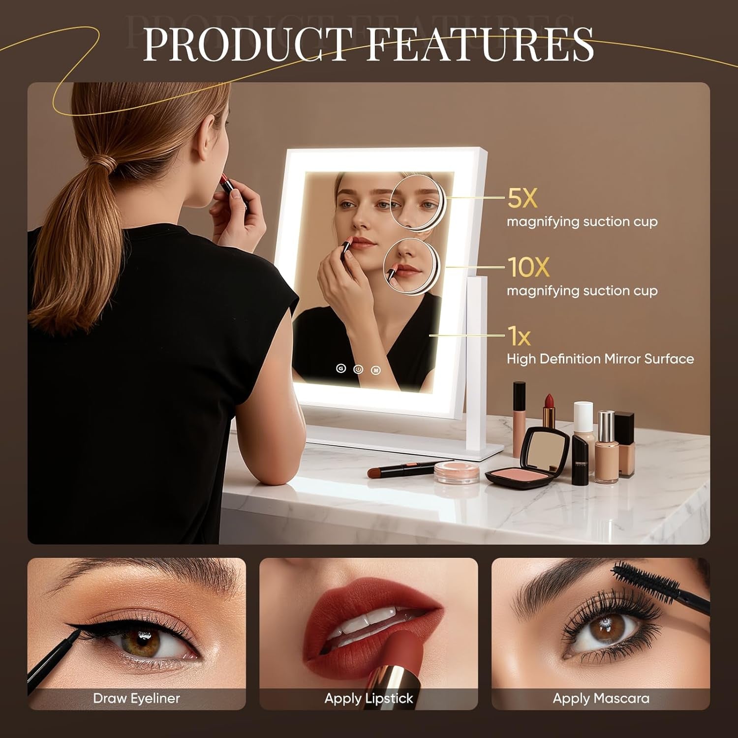 14" LED Vanity Mirror – 10X/5X Magnification