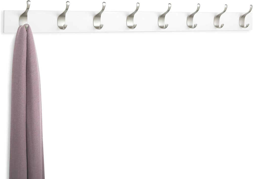 8-Hook Wall-Mounted Coat Rack – White