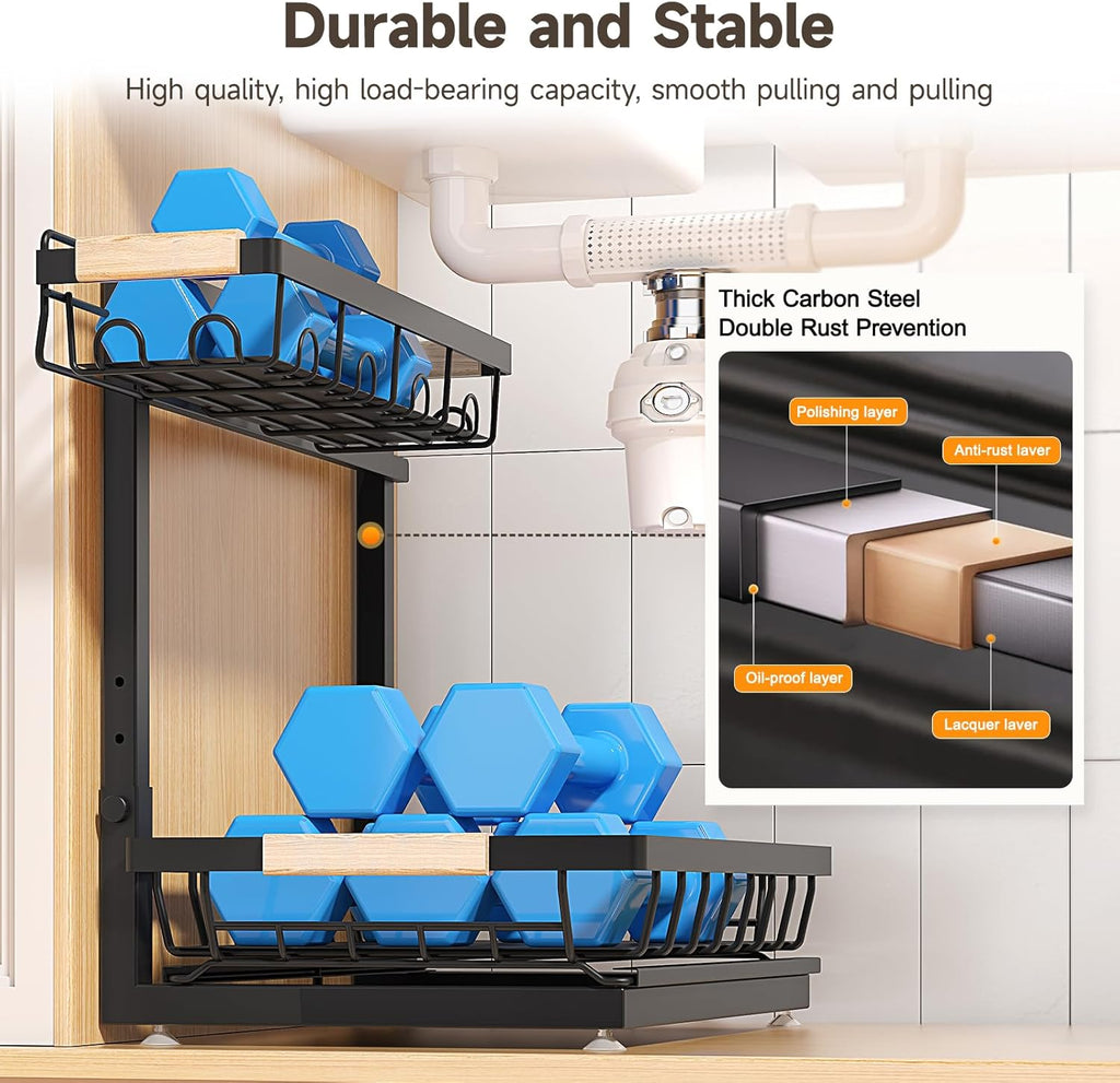 2-Pack Adjustable Under Sink Organizer – Black