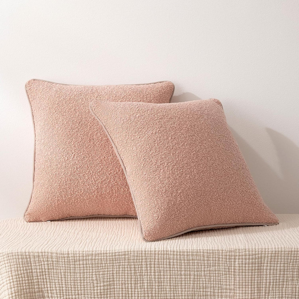 2-Pack Pink Boucle Throw Pillow Covers 22×22