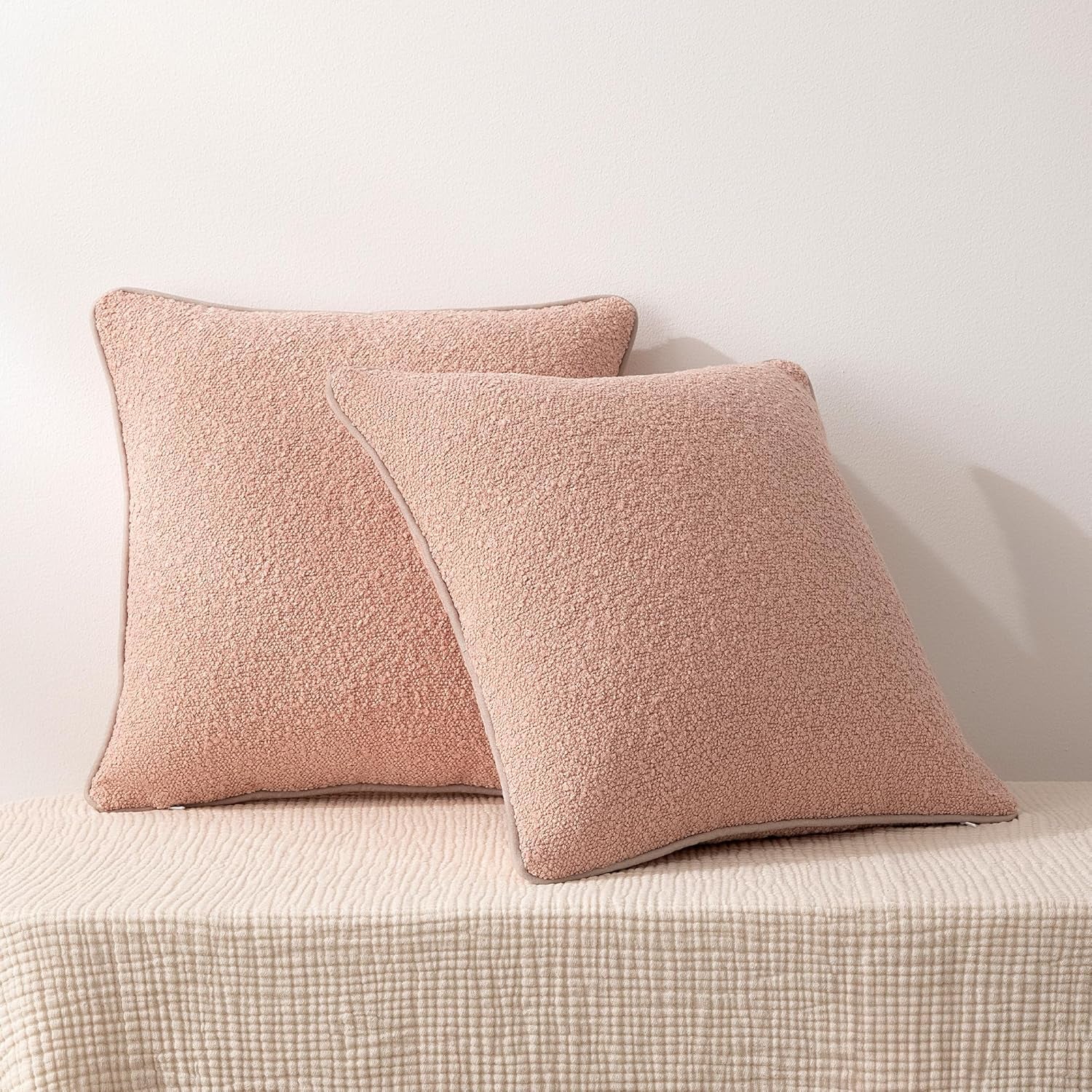 2-Pack Pink Boucle Throw Pillow Covers 22×22