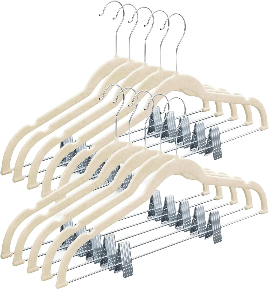 10-Pack Velvet Hangers with Clips Ivory