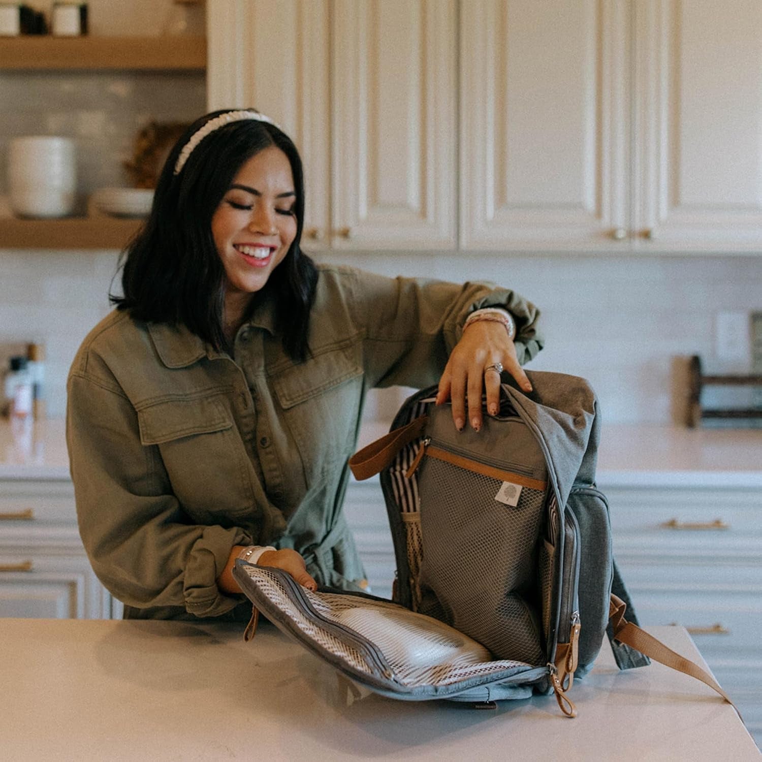 Parker Baby Cloth Diaper Wet Dry Bag - Waterproof Reusable Bag with Mesh Organizer and Zippered Pocket | Stylish, Machine-Washable, Convenient Handle for Diapers, Wet Clothes, Swimsuits - Gray