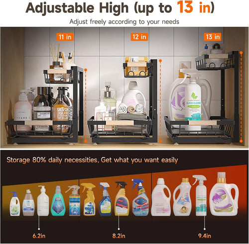 2-Pack Adjustable Under Sink Organizer – Black