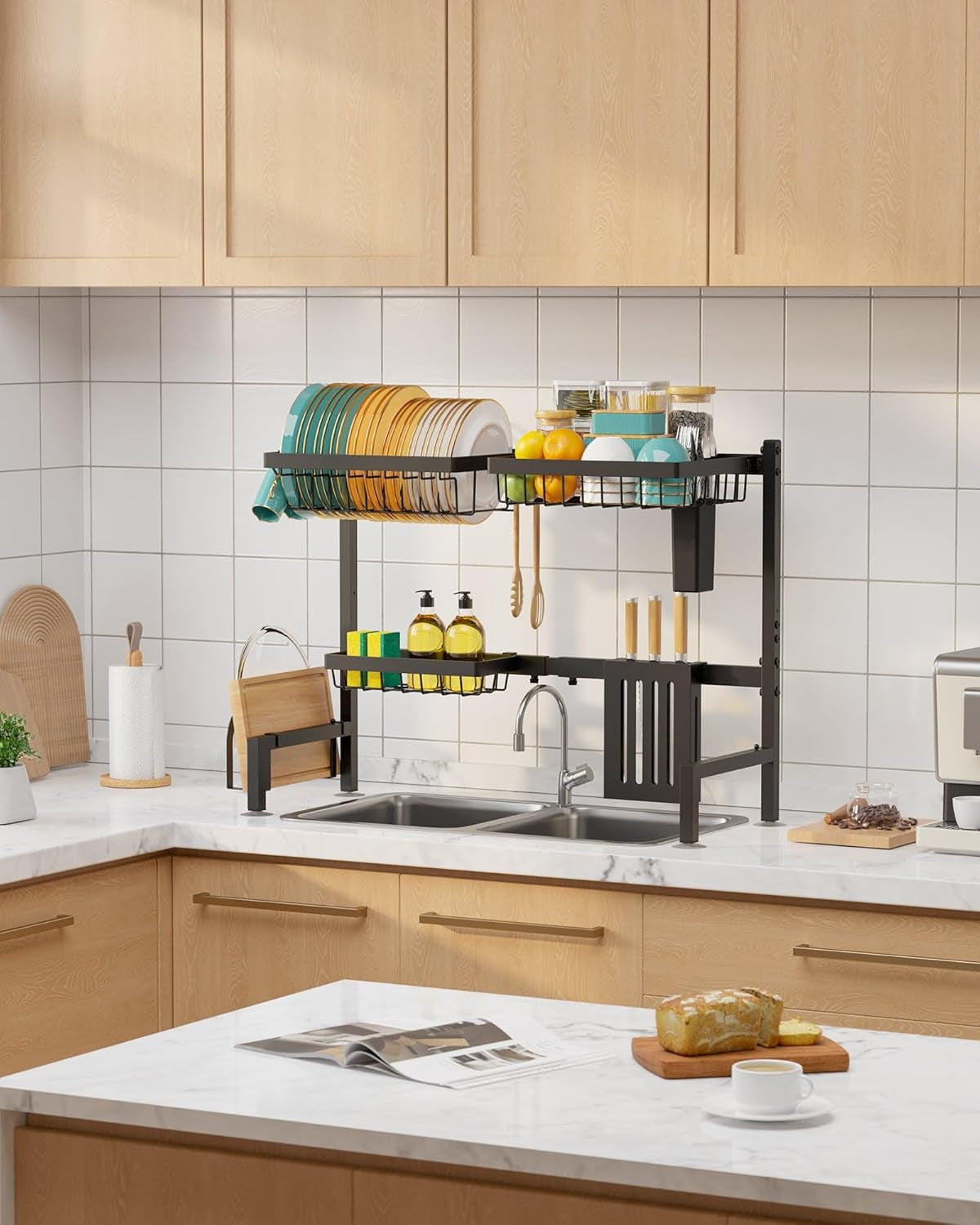 2-Tier Over-Sink Dish Drying Rack – Black