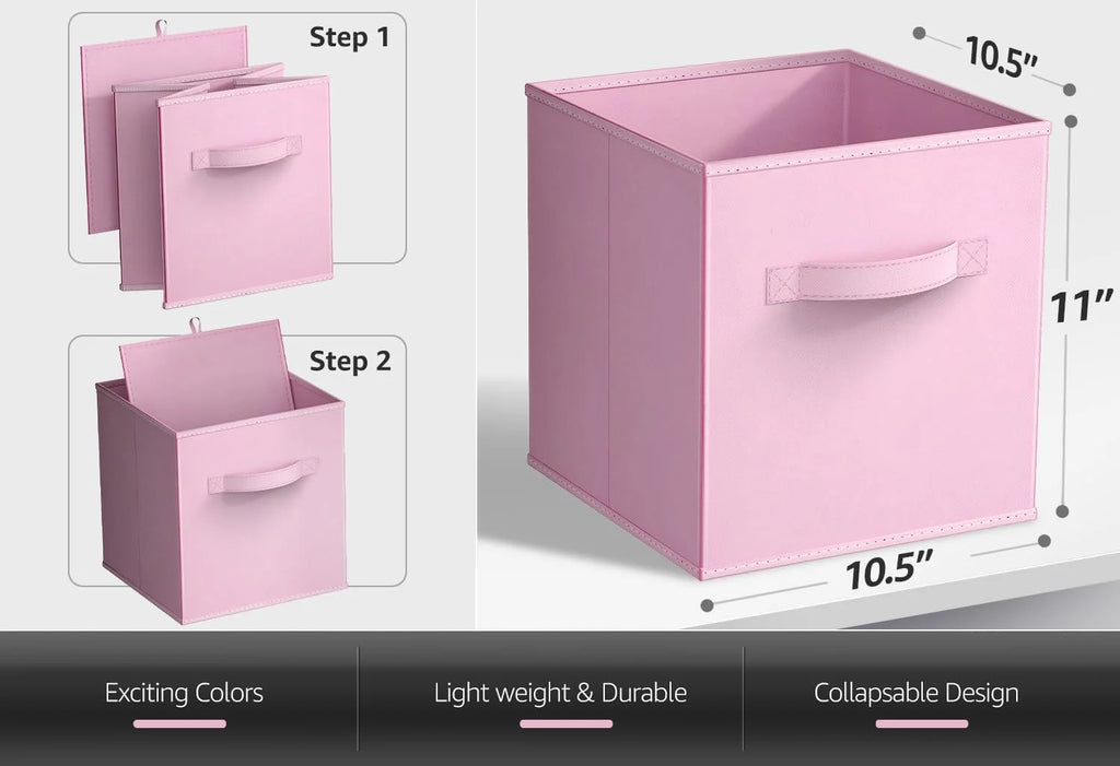 Foldable Storage Cubes - 6 Pack, 11 Inch, Fabric, Foldable, Storage and Organization, Versatile Use, Collapsible Storage, Lightweight and Durable