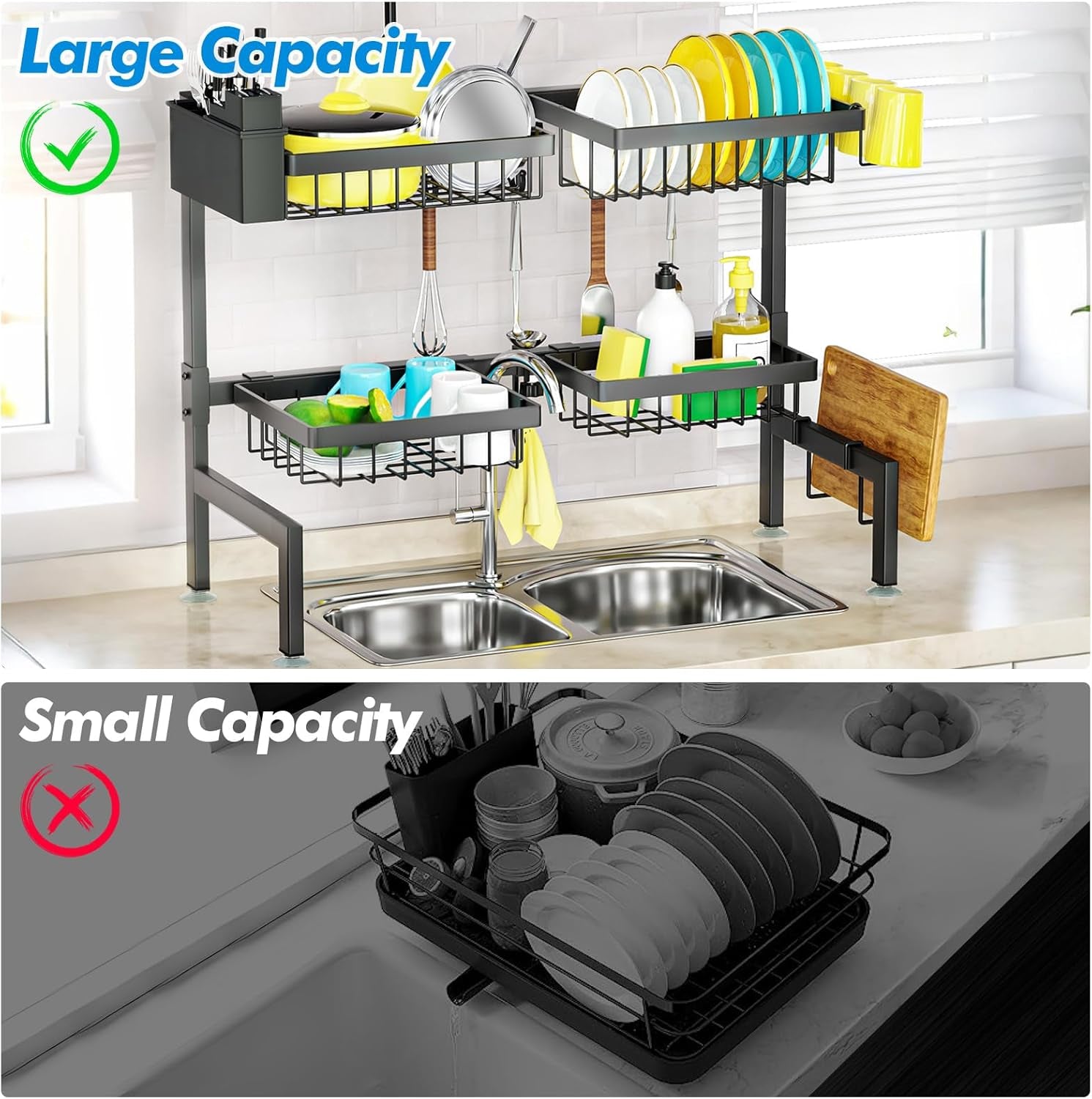 2-Tier Over-Sink Dish Drying Rack – Adjustable