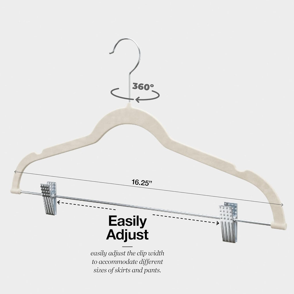 10-Pack Velvet Hangers with Clips Ivory