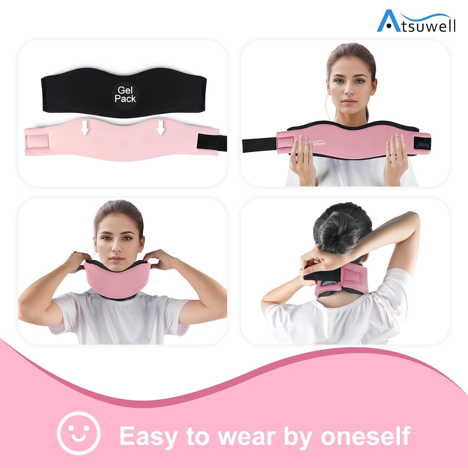 Adjustable Neck Brace with Gel Pack – Pink