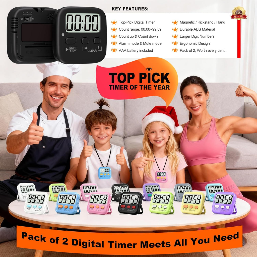 2-Pack Digital Magnetic Countdown Timers