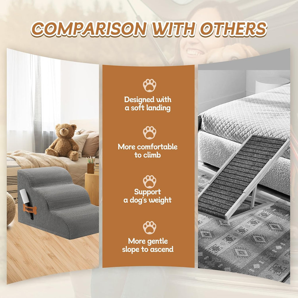 3-Tier Dog Stairs Ramp – Grey