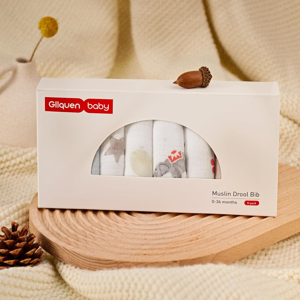 Muslin Drool Bibs for Boys Girls 8 Pack, Adjustable Baby Bibs for Drooling and Teething, Soft Cotton Baby Bandana Bib for Newborn Feeding Essentials (Circus)