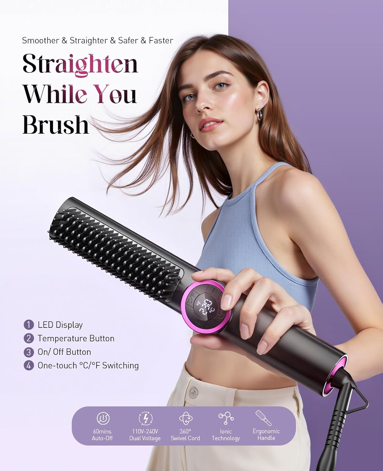 3-in-1 Hair Straightener & Curling Brush