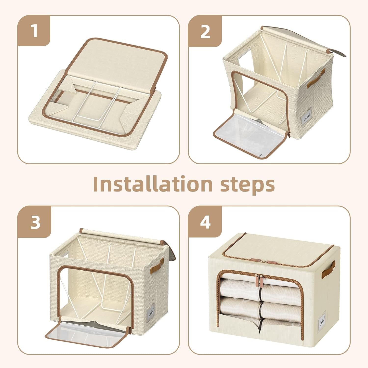 6 Pack Foldable Clothes Storage Bins Beige
