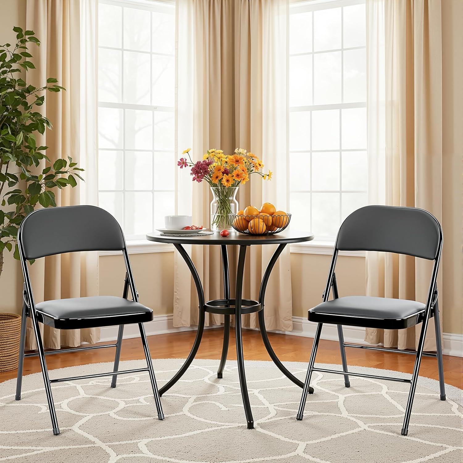 2-Pack Foldable Dining Chairs – Black