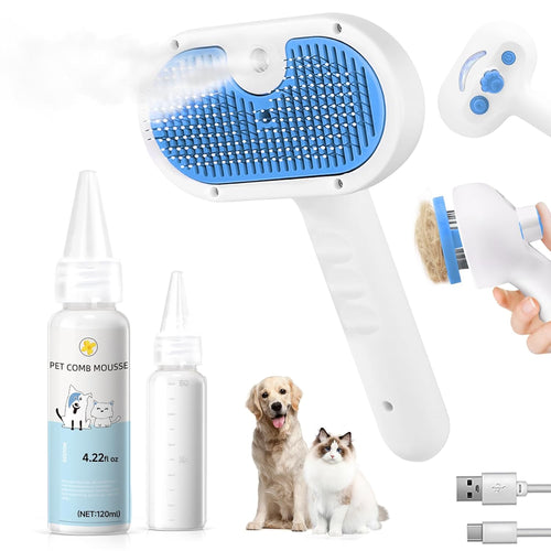3-in-1 Pet Steam Grooming Brush – Blue