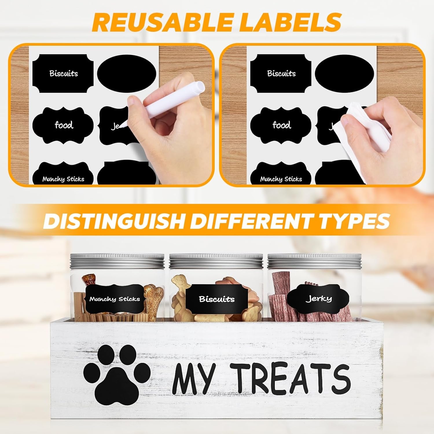 Dog Treat Storage with 3 Airtight Jars