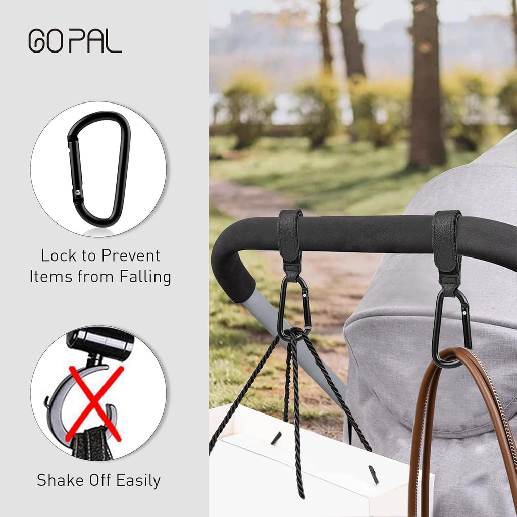 4 Pack Stroller Hooks for Bags, Baby Stroller Clips and Hooks Carry 33Lbs per Stroller Hook, Adjustable Stroller Carabiner Clip for Uppababy, DOONA, Baby Jogger, Britax, Chicco