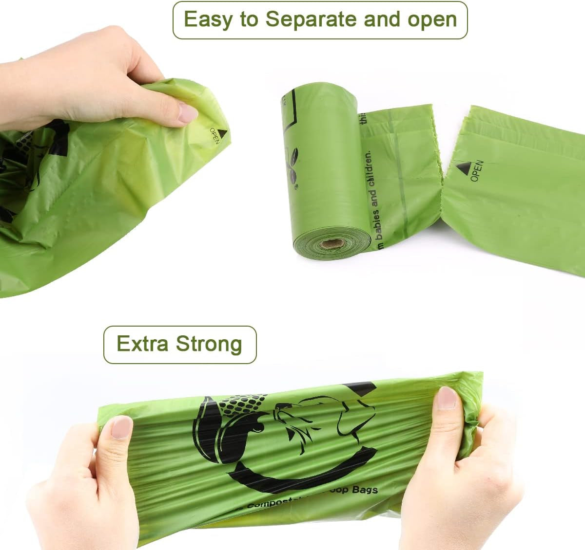 Certified Compostable Dog Poop Bags, 270 Count Landfill Friendly and Leakproof Waste Bags, Easy Open Unscented Forest Green Poop Bag for Dog, 15 Doggy Bags per Roll (18 Rolls)