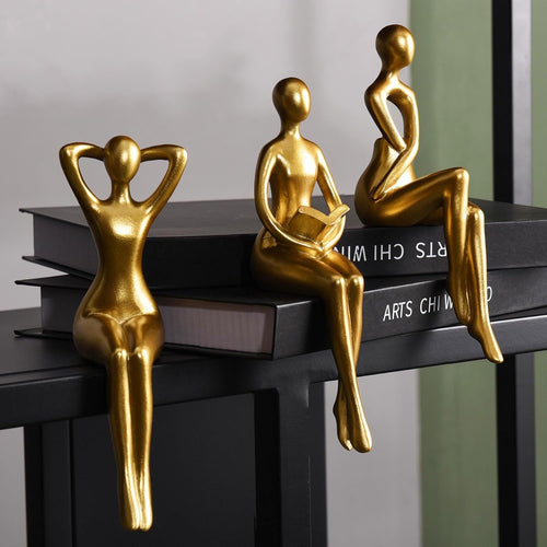 3-Piece Gold Thinker Statue Set – Modern Decor