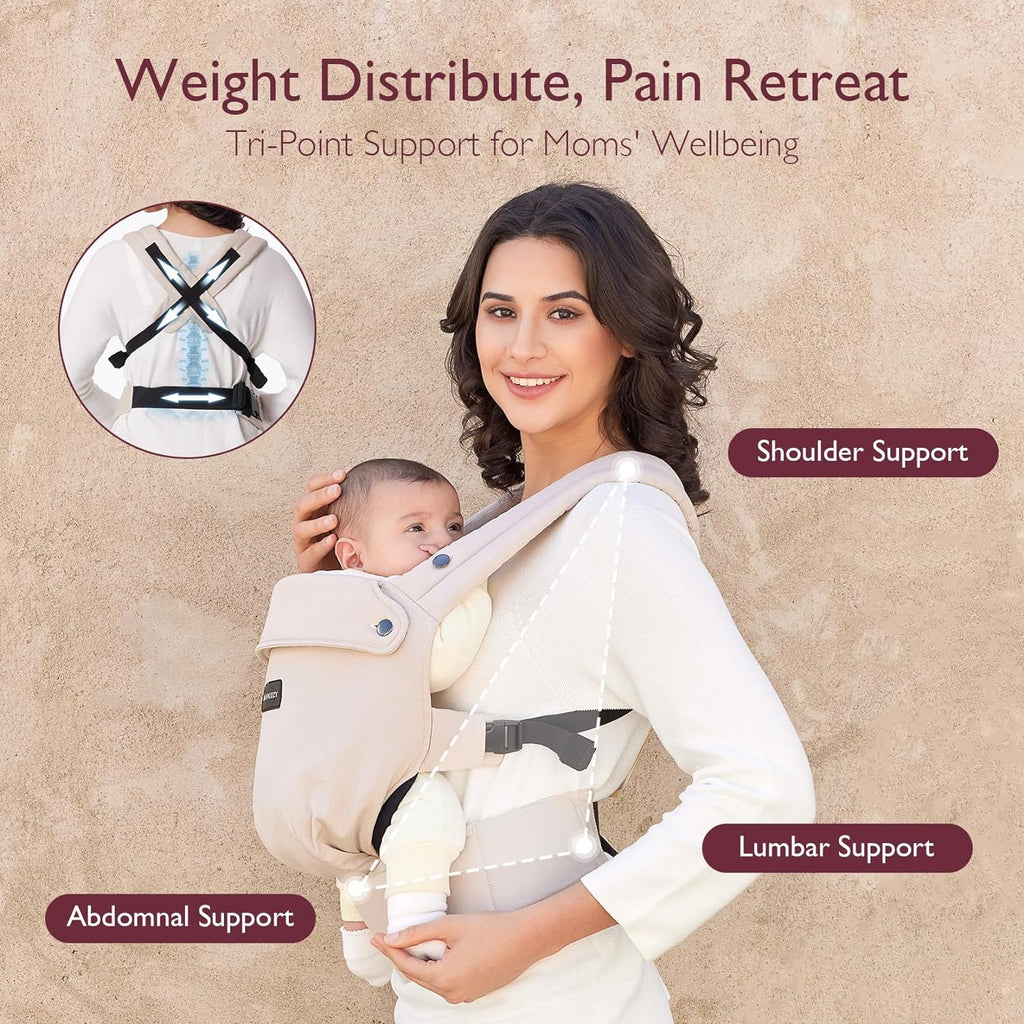 Baby Carrier - Ergonomic, Cozy and Lightweight Carrier for 7-44Lbs, Effortless to Put On, Ideal for Hands-Free Parenting, Enhanced Lumbar Support, Purehug for Infant to Toddler, Khaki