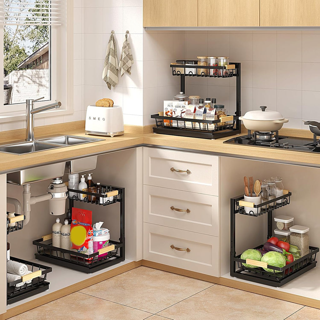 2-Pack Adjustable Under Sink Organizer – Black