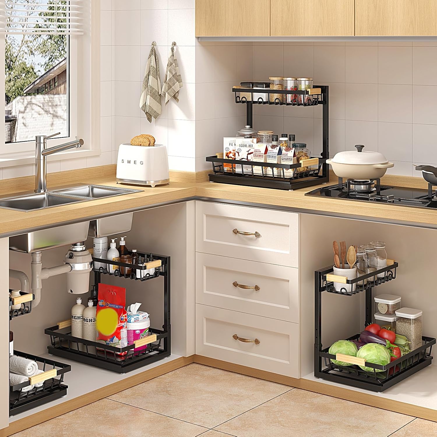 2-Pack Adjustable Under Sink Organizer – Black