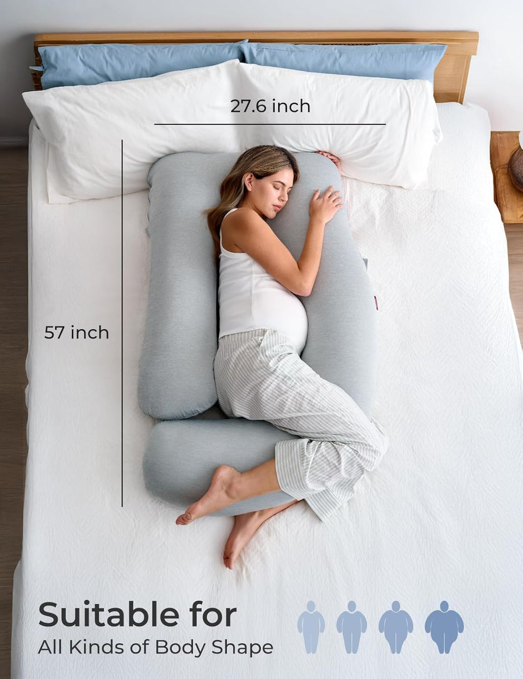Pregnancy Pillows with Cooling Cover, U-Shaped Full Body Maternity Pillow for Side Sleepers 57 Inch - Support for Back, Hip, Belly, Legs for Pregnant Women